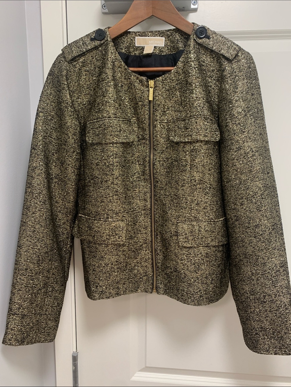 MICHAEL Michael Kors Gold-Blend Tweed Zip Front Jacket